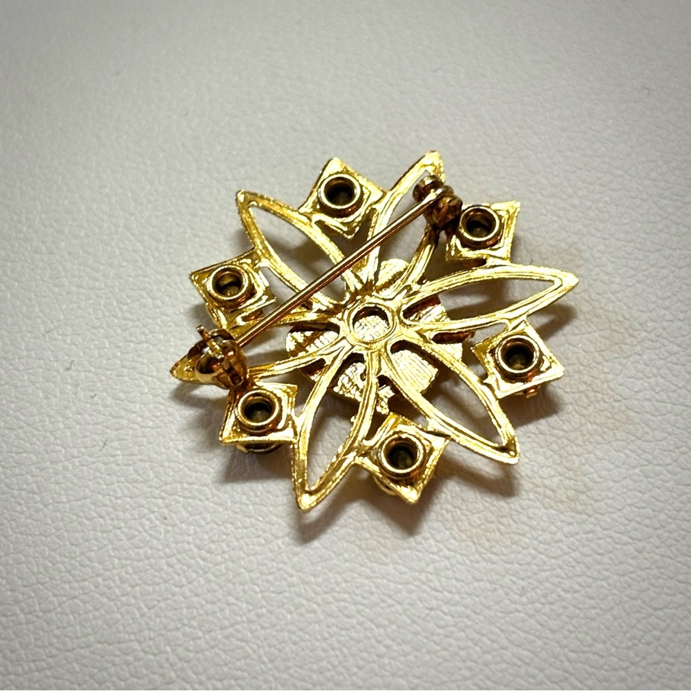 Vintage Scottish Rite 32nd Degree Gold and Rhinestone Double Eagle Brooch Pin - Picture 3 of 3
